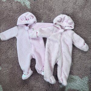 2 Carter's Baby Girl Cute Bear Footsies Sherpa Hooded Zip-Up Bunting Suits 6M